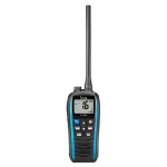 Radio portátil marino ICOM IC-M25A, color azul metálico, Rx: 156.050-163.275MHz Tx: 156.025-157.425MHz, 550mW de salida de audio, IPX7 sumergible, flotante. Incluye batería de 1...