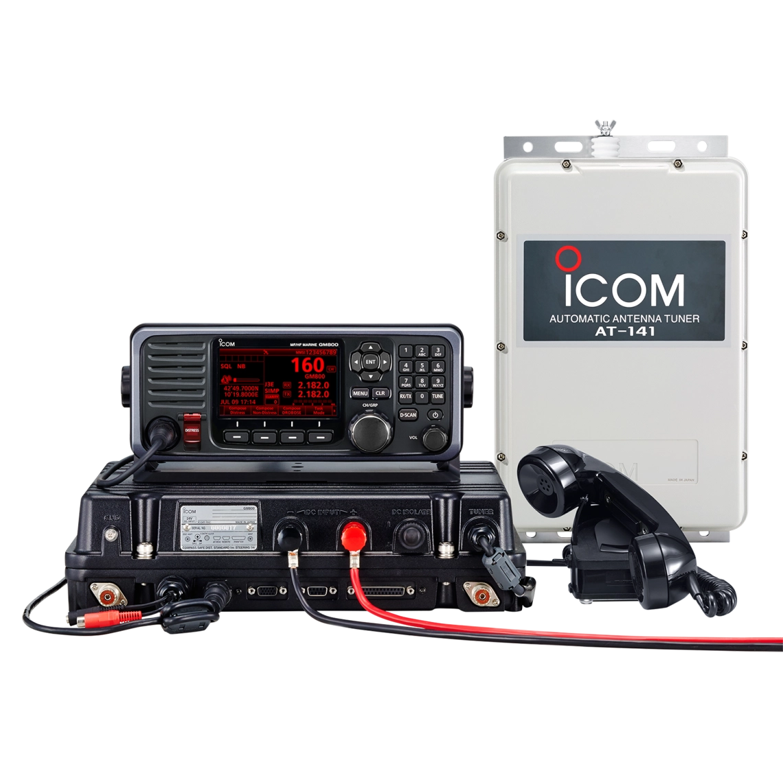 Radio móvil marino en la banda de MF/HF Icom IC-GM800, cumple con GMDSS bajo el requerimiento de SOLAS, pantalla de 4.3 pulgadas, Incluye micrófono y kit de montaje, ICGM800