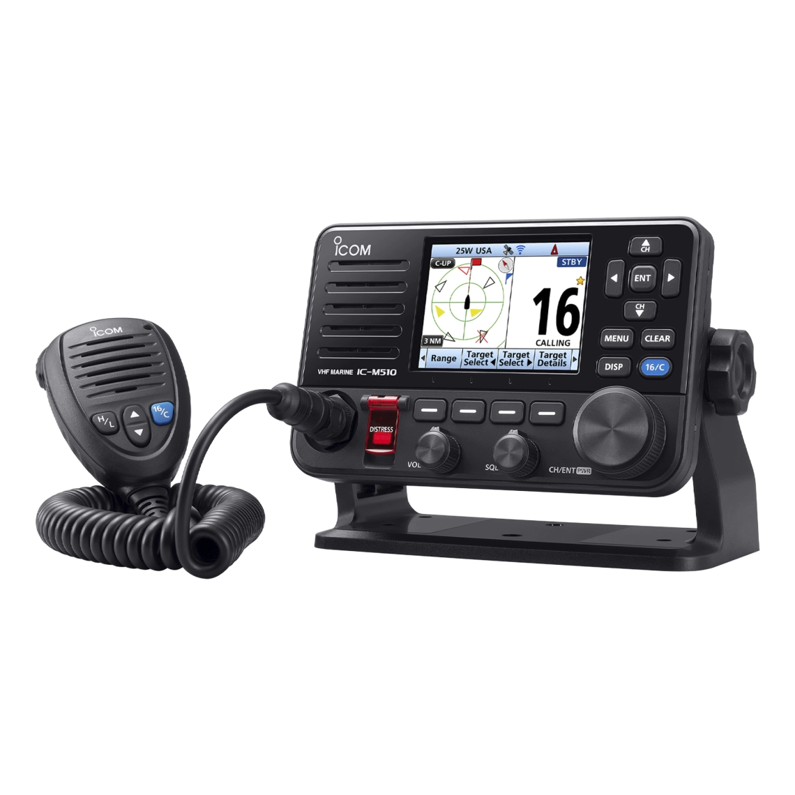 Radio móvil marino ICOM IC-M510/11, VHF clase D, con pantalla a color de 3.5"."