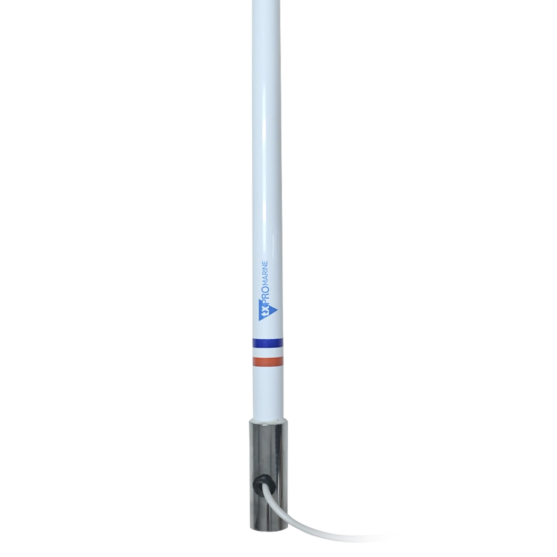 Antena marina TXPROMARINE TX-5101-SYS, VHF en fibra de vidrio con base de acero inoxidable en rango de 156 a 163 MHz. Incluye 4.5 metros de cable y conector PL-259 macho, TX5101SYS