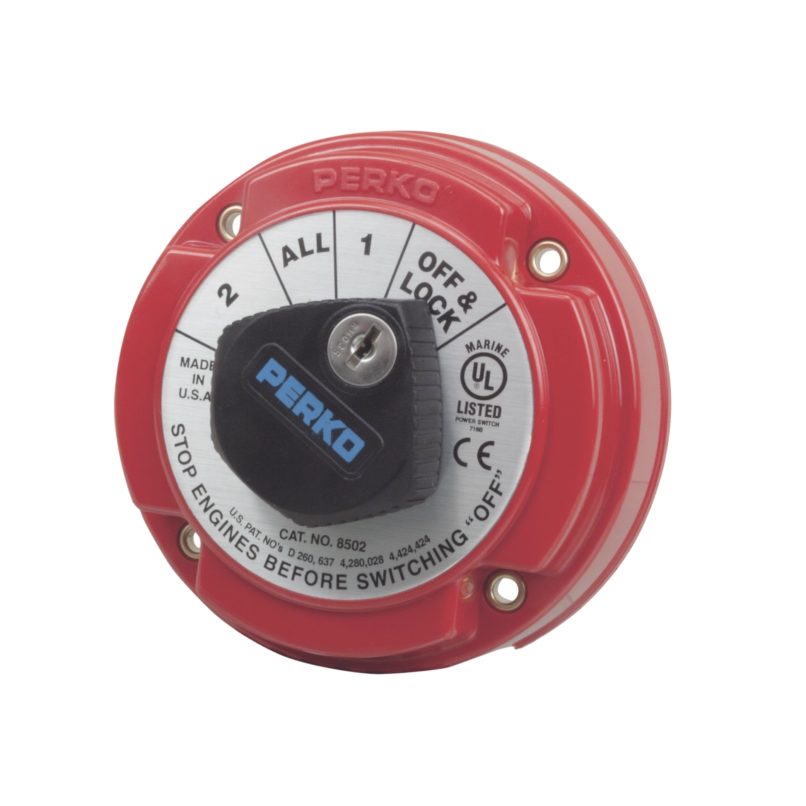 Switch Selector de Batería de Servicio Mediano con Bloqueo por Medio de Llave, para Sistemas Eléctricos Marinos 8502DP
