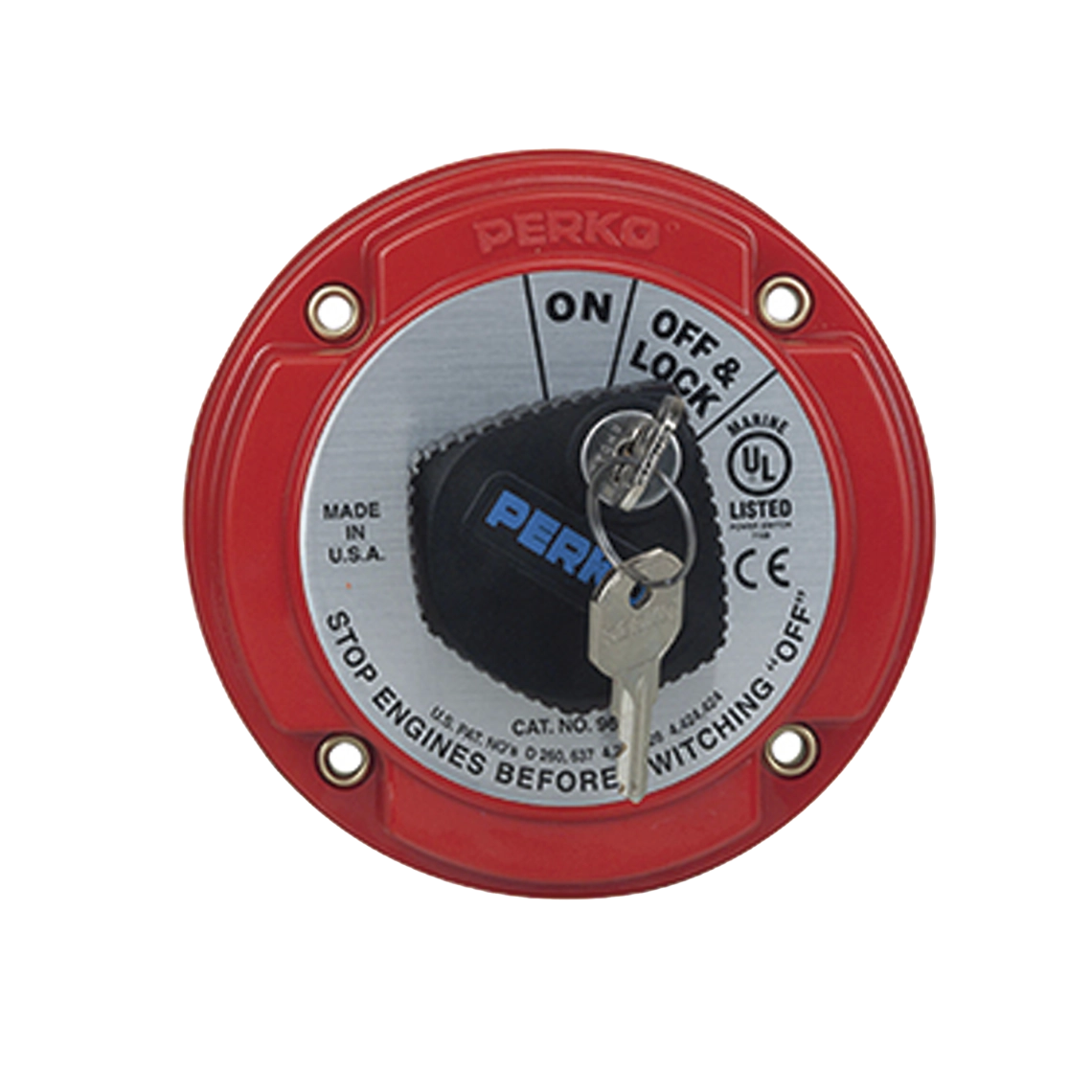 Switch Selector de Batería On / Off de Servicio Mediano, con Bloqueo por Llave para Sistemas Eléctricos Marinos 9602DP