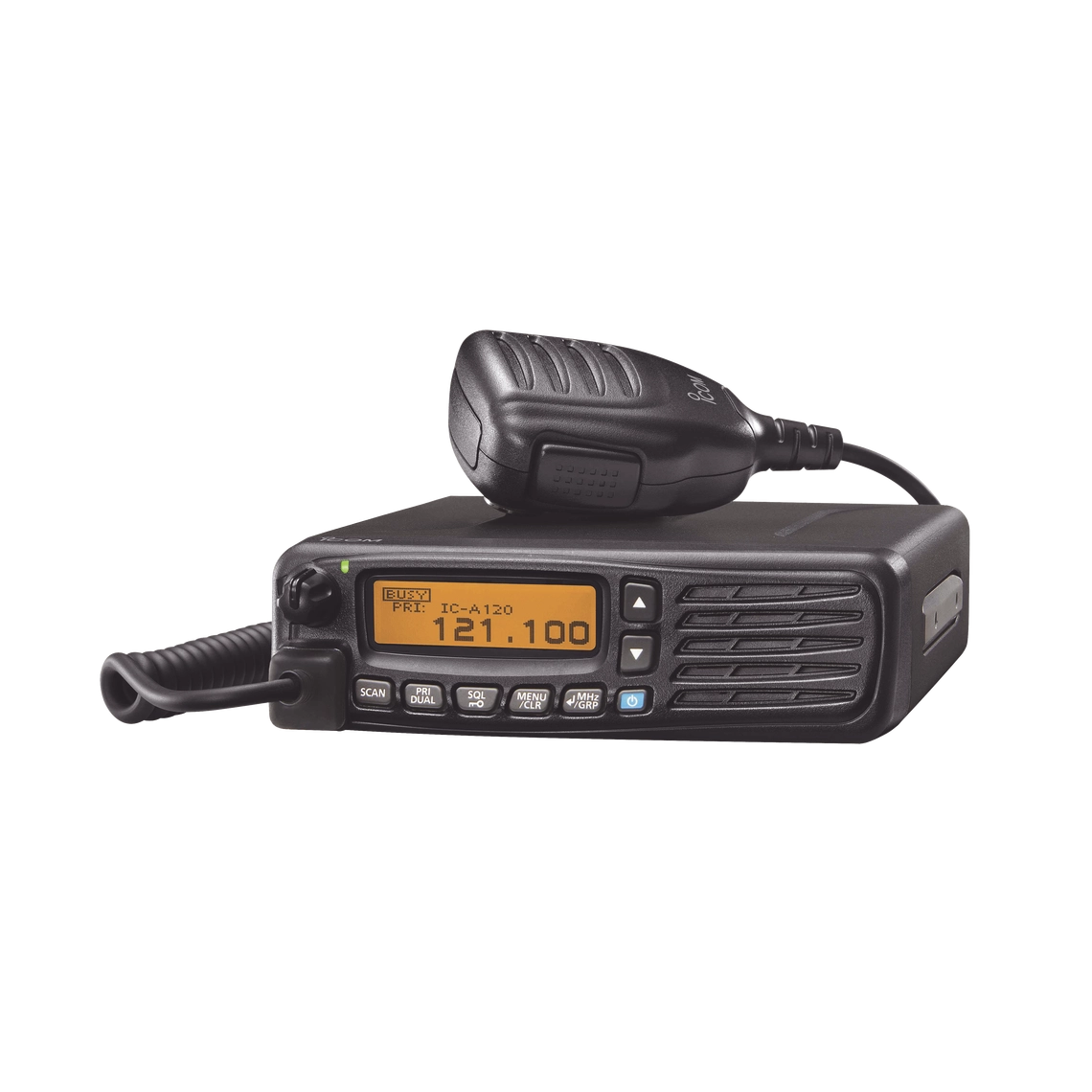 Radio móvil aéreo ICOM IC-A120, Tx/Rx: 118.000-136.992 MHz, 200 canales de memoria, pantalla de matriz de puntos. Incluye: micrófono y accesorios de instalación, ICA120