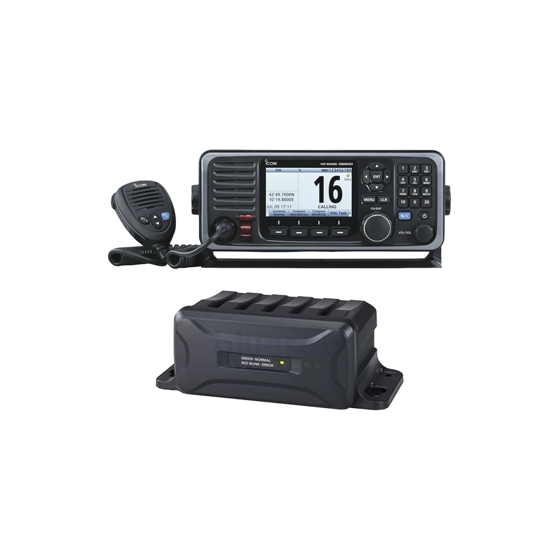 Radio Móvil Marino en banda de VHF ICOM IC-GM600/25EUR12, Rx: 156.025-162.000, Tx: 156.025-161.600 MHz, cumple con GMDSS bajo el requerimiento de SOLAS, pantalla de 4.3 pulgadas...