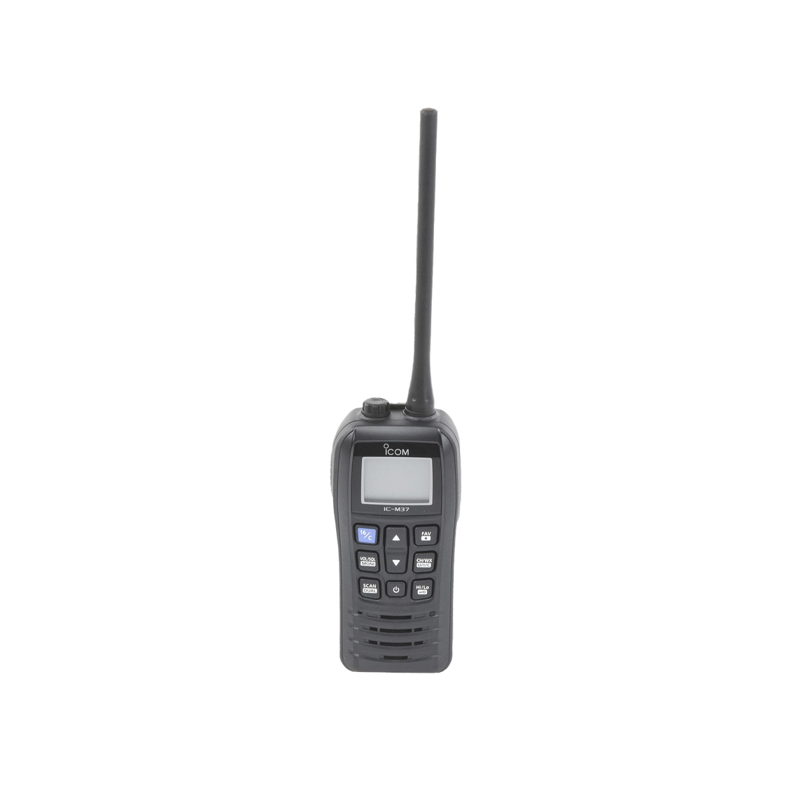 Radio portátil marino Icom IC-M37, 6W, rango de frecuencia Tx:156.025-157.425MHz, Rx:156.050-163.275MHz, sumergible IPX7. Incluye: batería, cargador, antena y clip, ICM37