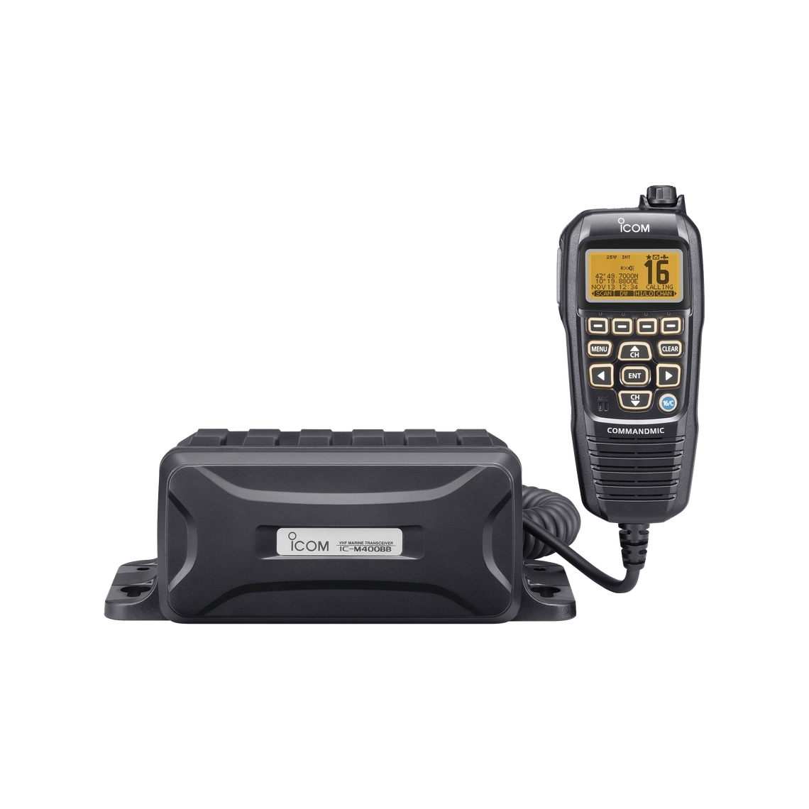 Radio Móvil Marino Icom IC-M400BB, 25W, Tx:156.025-157.425MHz, Rx:156.050-163.275MHz, compatible con el sistema Marine Comander, canales CAN,USA,INT, cuenta con opción de GPS. I...