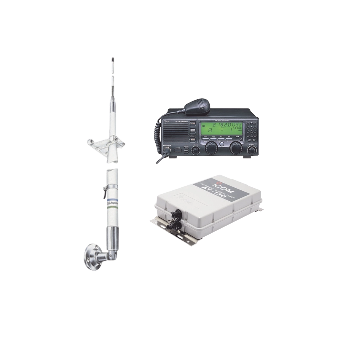 Radio marino ICOM IC-M700PRO-KIT1, con sintonizador de antena AT-130 y antena HF Shakespeare 390, ICM700PRO-KIT1