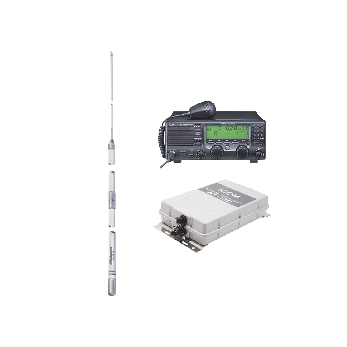 Kit de radio ICOM IC-M700PRO-KIT2, con sintonizador de antena AT-130 y antena HF Shakespeare 393.