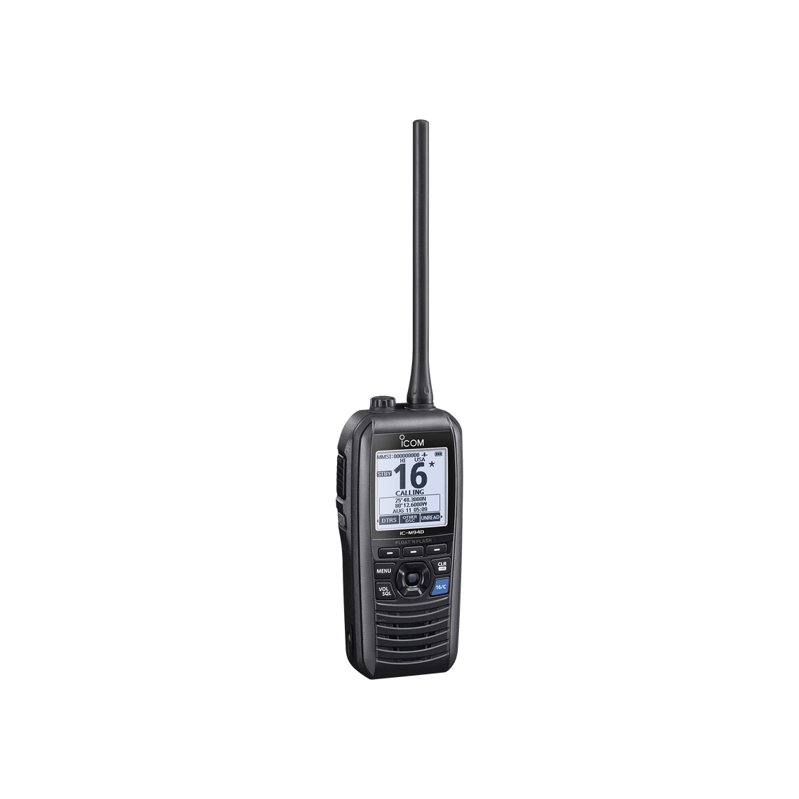 Radio portátil marino flotante ICOM IC-M94D, con receptor AIS y GPS incluido, Tx: 156.025-157.425 MHz Rx: 156.050-163.275 MHz, opera en canales INT, USA, CAN, WX Incluye antena,...