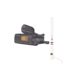 Kit de radio Uniden UM-385BK/KIT5206, UM385BK mas antena marina de fibra de vidrio TX-5206-SYS y soporte para antena 4186